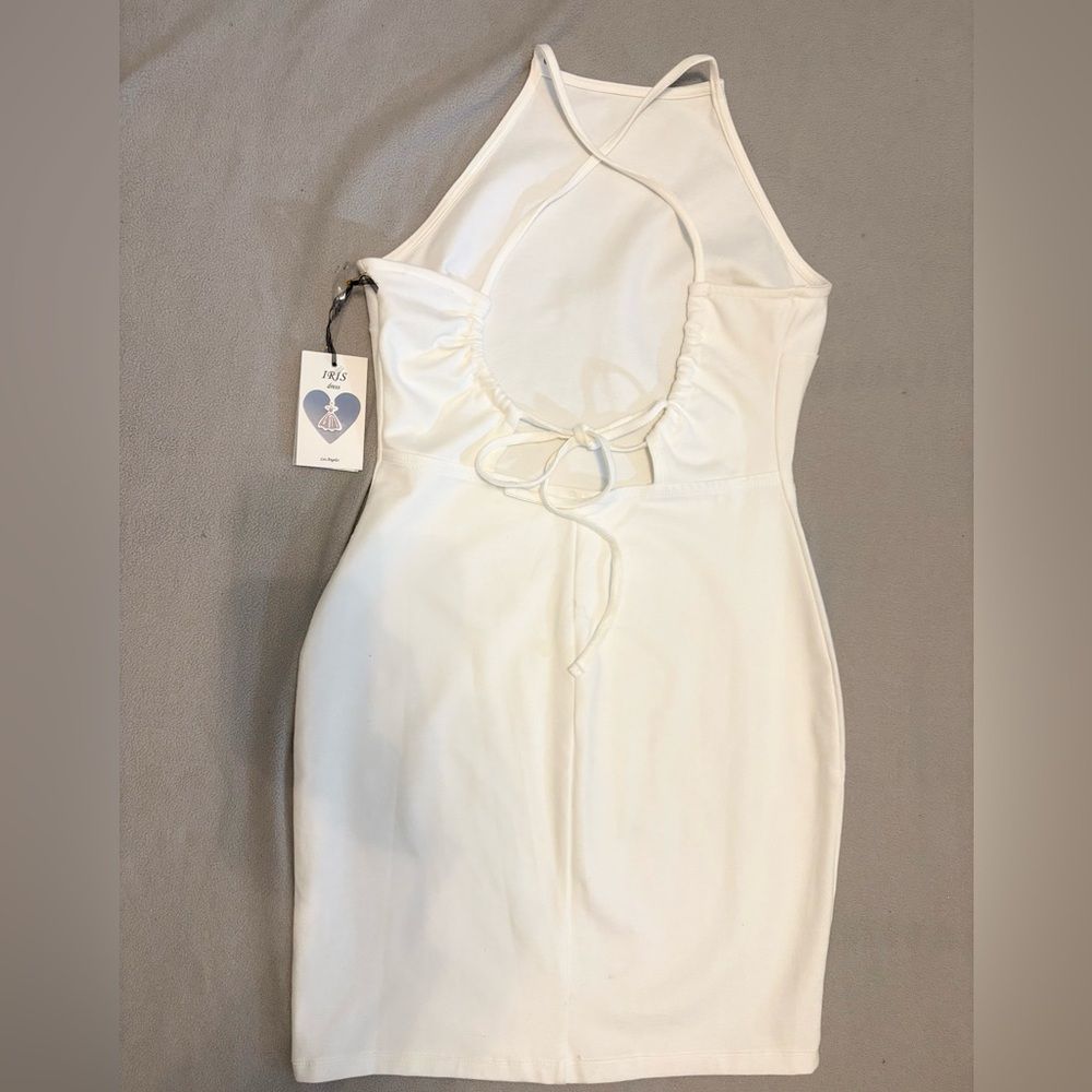 Iris Ivory Halter Bodycon Mini Dress Open Back Tie Size L Nwt — image 2 of 3